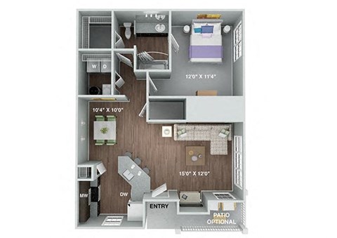 Fairhope 1 Bed 1 Bath Renovated Floor Plan  at Fortress Grove, Tennessee, 37128